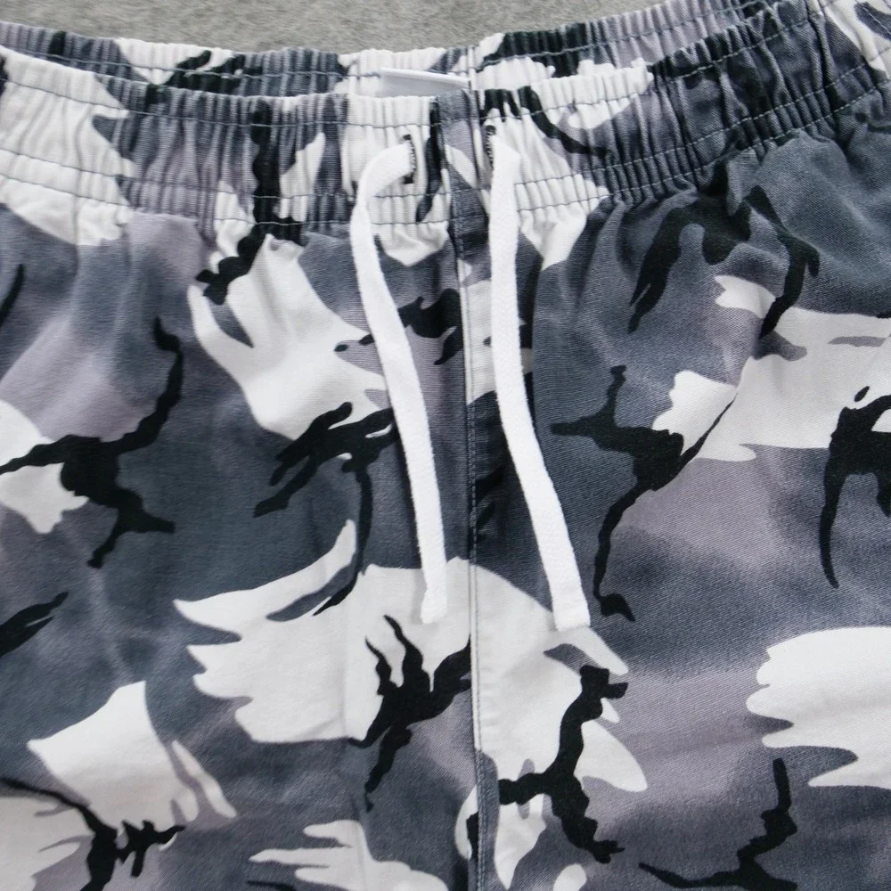 Nike Club Shorts Mens Large Grey White Camo Woven Canvas Drawstring